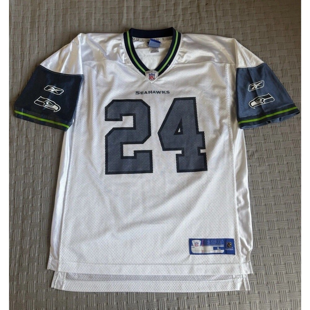 Vintage Reebok NFL Seattle Seahawks Marshawn Lynch #24 White Jersey Men’s L